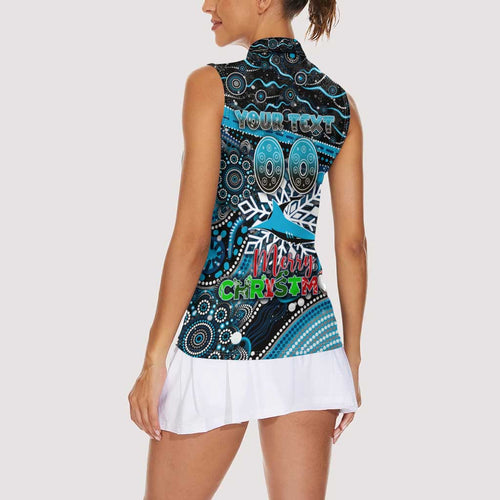 Merry Christmas Sharks Women Sleeveless Polo Shirt Aboriginal Santa Rugby Mascot - Cronulla Sutherland