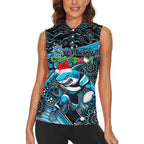 Merry Christmas Sharks Women Sleeveless Polo Shirt Aboriginal Santa Rugby Mascot - Cronulla Sutherland