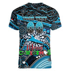 Merry Christmas Sharks Women V-Neck T-Shirt Aboriginal Santa Rugby Mascot - Cronulla Sutherland
