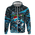 Merry Christmas Sharks Zip Hoodie Aboriginal Santa Rugby Mascot - Cronulla Sutherland