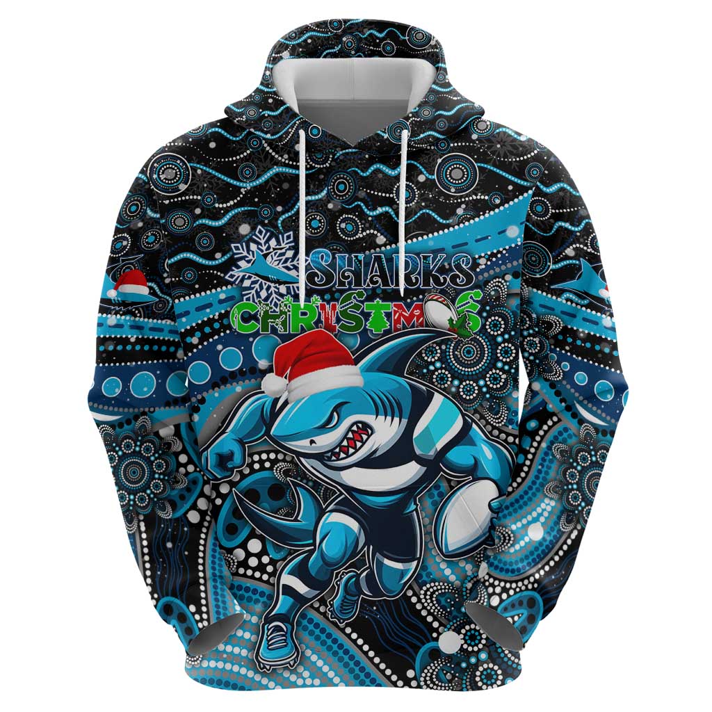 Merry Christmas Sharks Zip Hoodie Aboriginal Santa Rugby Mascot - Cronulla Sutherland