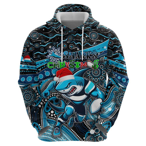 Merry Christmas Sharks Zip Hoodie Aboriginal Santa Rugby Mascot - Cronulla Sutherland