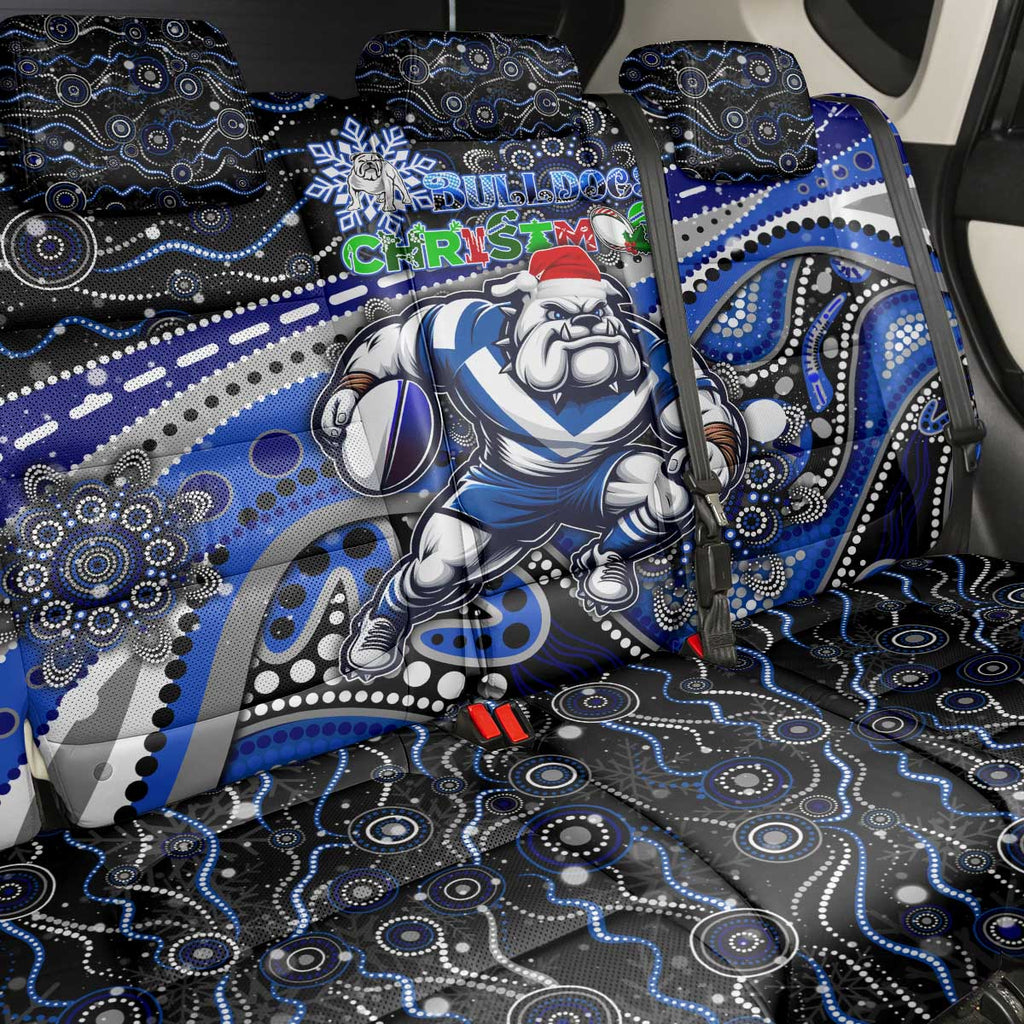 Merry Christmas Bulldogs Back Car Seat Cover Aboriginal Santa Rugby Mascot - Canterbury Bankstown