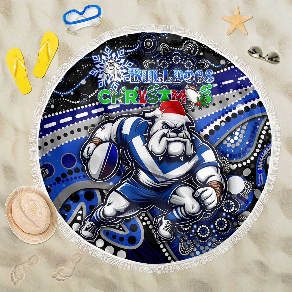 Merry Christmas Bulldogs Beach Blanket Aboriginal Santa Rugby Mascot - Canterbury Bankstown