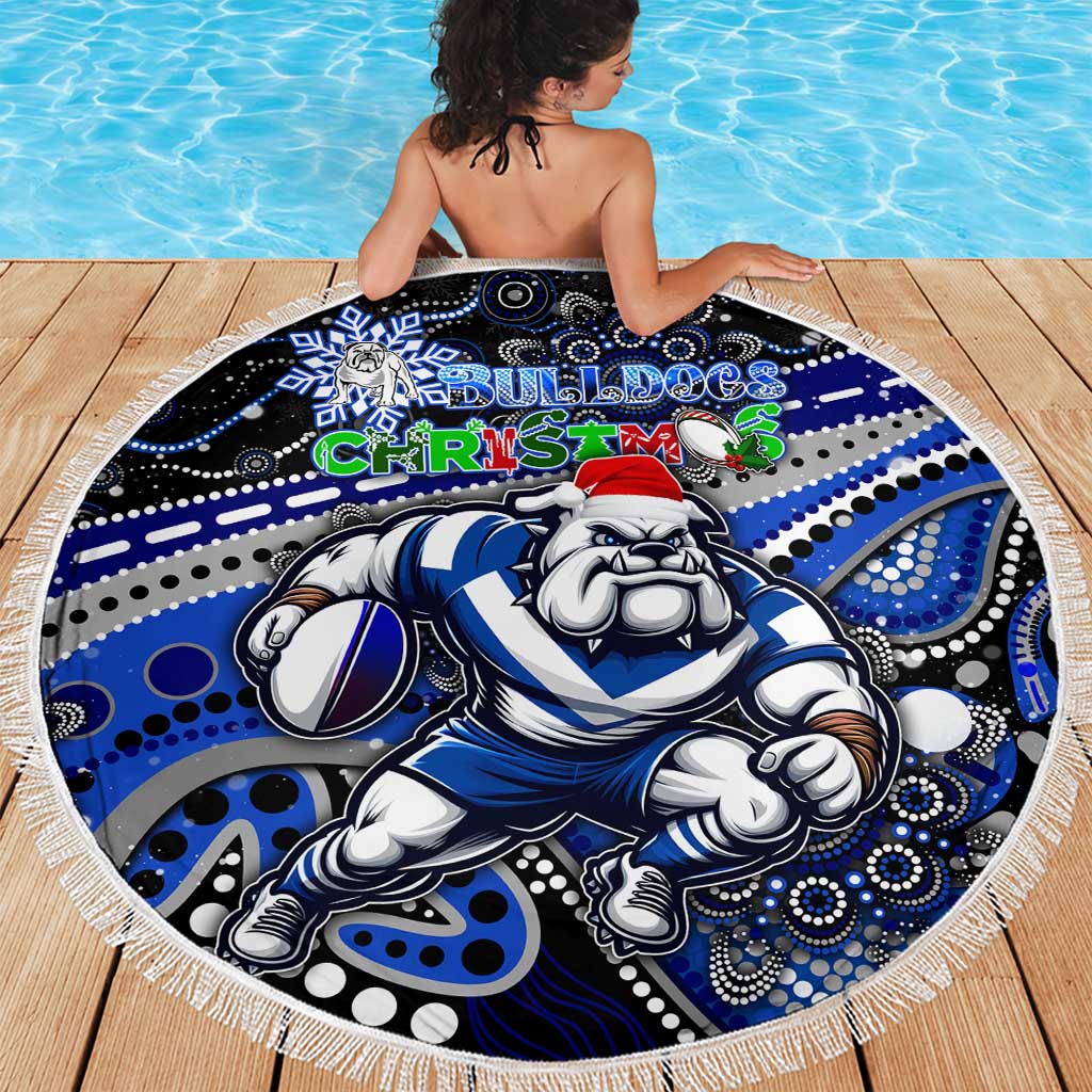 Merry Christmas Bulldogs Beach Blanket Aboriginal Santa Rugby Mascot - Canterbury Bankstown