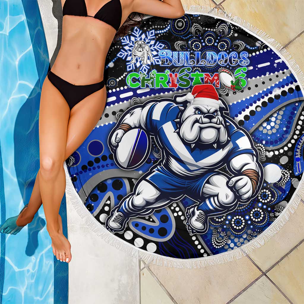 Merry Christmas Bulldogs Beach Blanket Aboriginal Santa Rugby Mascot - Canterbury Bankstown