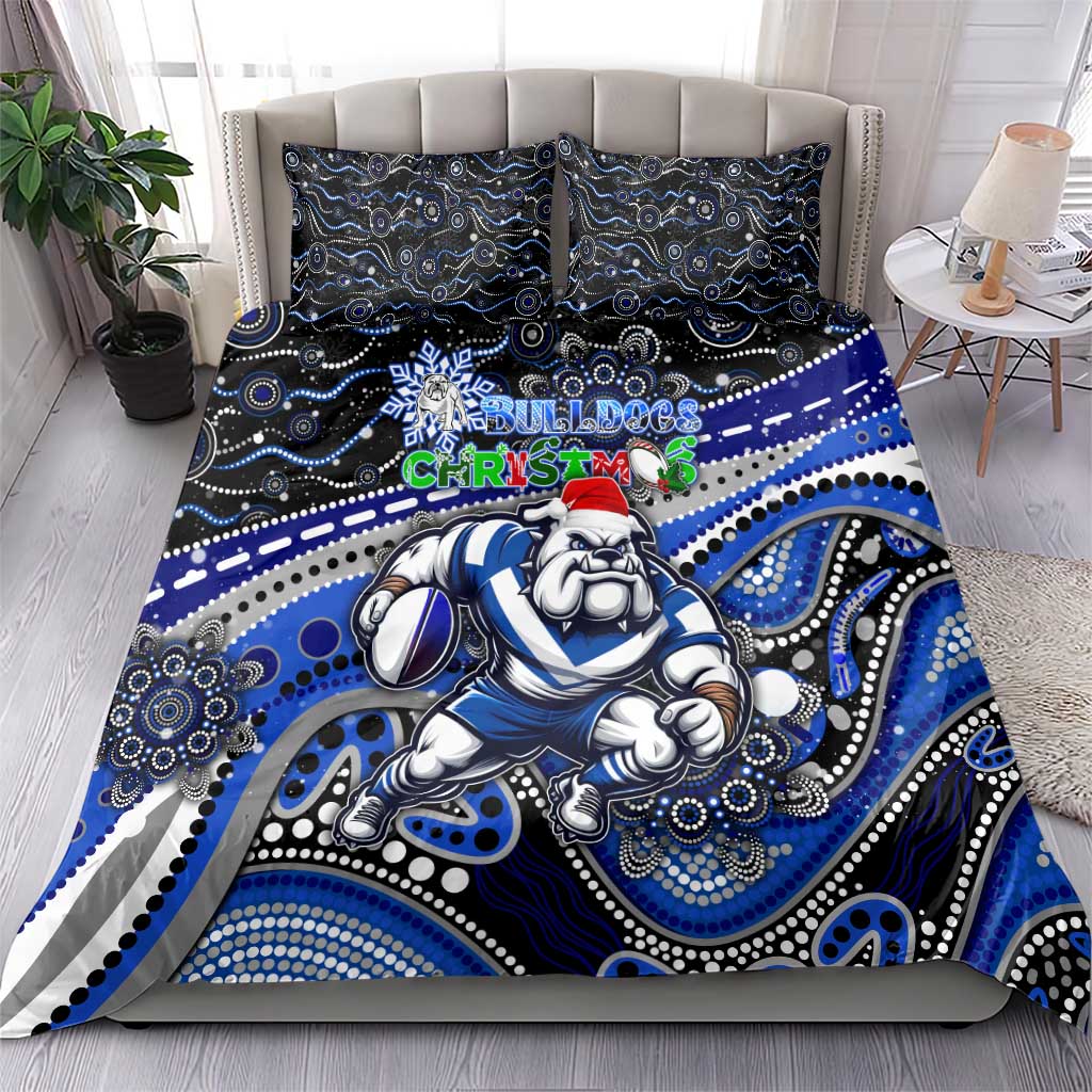 Merry Christmas Bulldogs Bedding Set Aboriginal Santa Rugby Mascot - Canterbury Bankstown