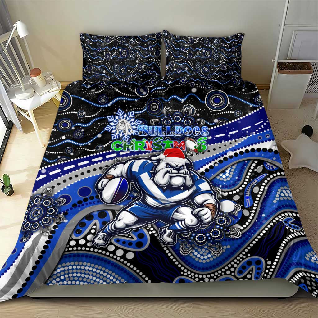 Merry Christmas Bulldogs Bedding Set Aboriginal Santa Rugby Mascot - Canterbury Bankstown