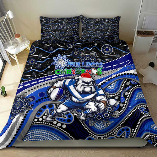 Merry Christmas Bulldogs Bedding Set Aboriginal Santa Rugby Mascot - Canterbury Bankstown