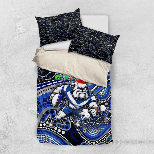 Merry Christmas Bulldogs Bedding Set Aboriginal Santa Rugby Mascot - Canterbury Bankstown