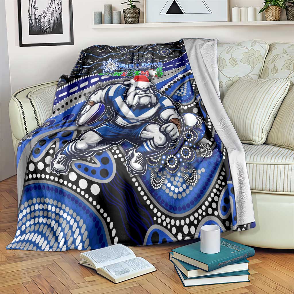Merry Christmas Bulldogs Blanket Aboriginal Santa Rugby Mascot - Canterbury Bankstown