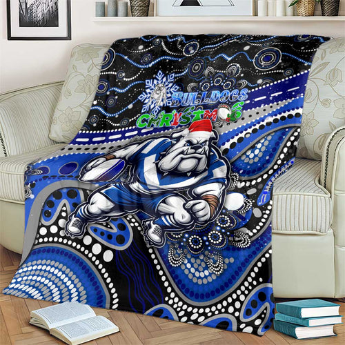 Merry Christmas Bulldogs Blanket Aboriginal Santa Rugby Mascot - Canterbury Bankstown