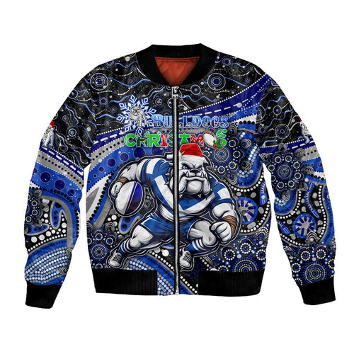 Merry Christmas Bulldogs Bomber Jacket Aboriginal Santa Rugby Mascot - Canterbury Bankstown