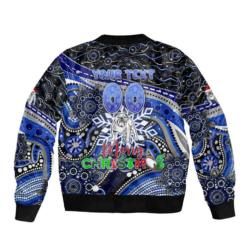 Merry Christmas Bulldogs Bomber Jacket Aboriginal Santa Rugby Mascot - Canterbury Bankstown