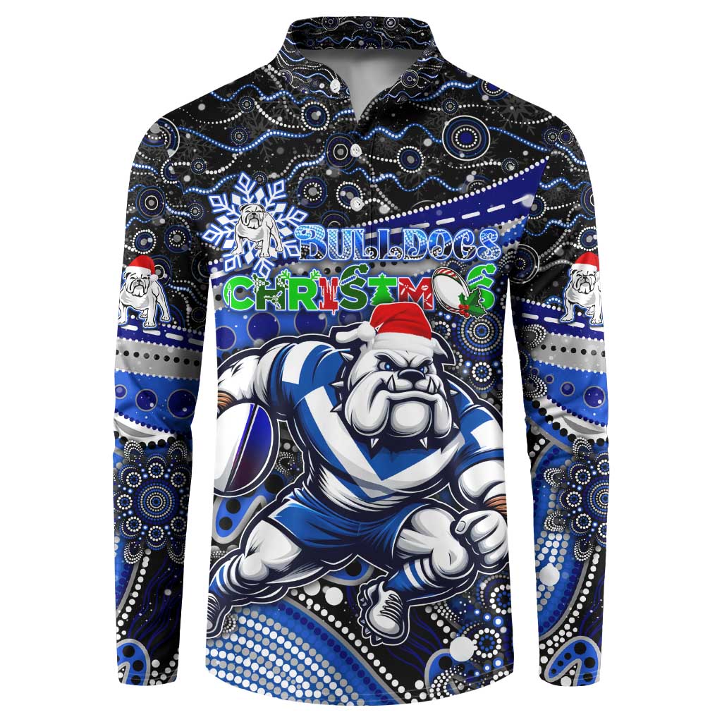 Merry Christmas Bulldogs Button Sweatshirt Aboriginal Santa Rugby Mascot - Canterbury Bankstown