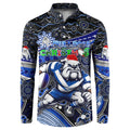 Merry Christmas Bulldogs Button Sweatshirt Aboriginal Santa Rugby Mascot - Canterbury Bankstown