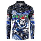 Merry Christmas Bulldogs Button Sweatshirt Aboriginal Santa Rugby Mascot - Canterbury Bankstown