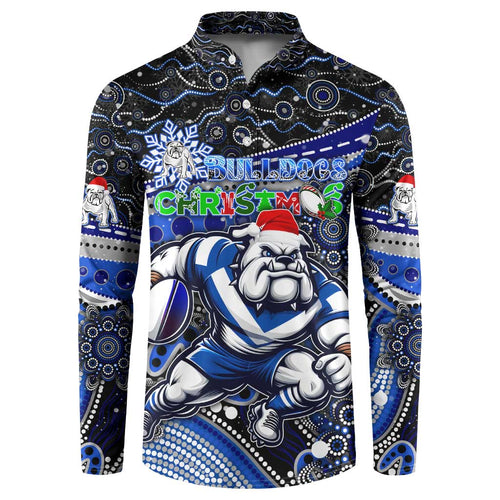 Merry Christmas Bulldogs Button Sweatshirt Aboriginal Santa Rugby Mascot - Canterbury Bankstown