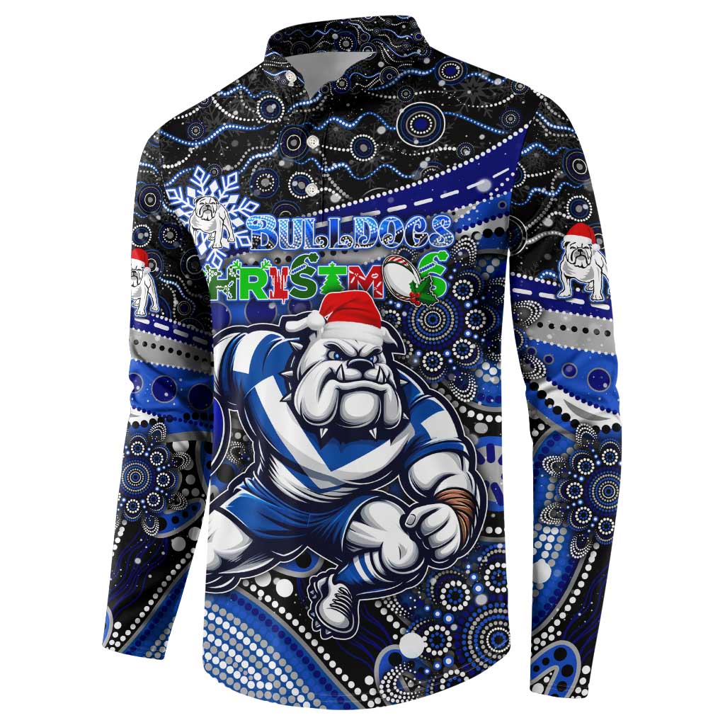 Merry Christmas Bulldogs Button Sweatshirt Aboriginal Santa Rugby Mascot - Canterbury Bankstown