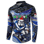 Merry Christmas Bulldogs Button Sweatshirt Aboriginal Santa Rugby Mascot - Canterbury Bankstown