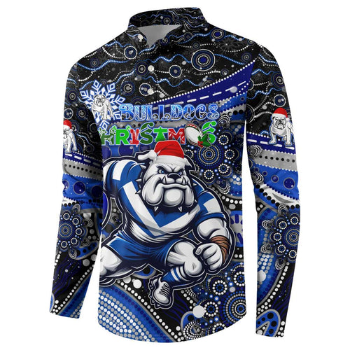 Merry Christmas Bulldogs Button Sweatshirt Aboriginal Santa Rugby Mascot - Canterbury Bankstown