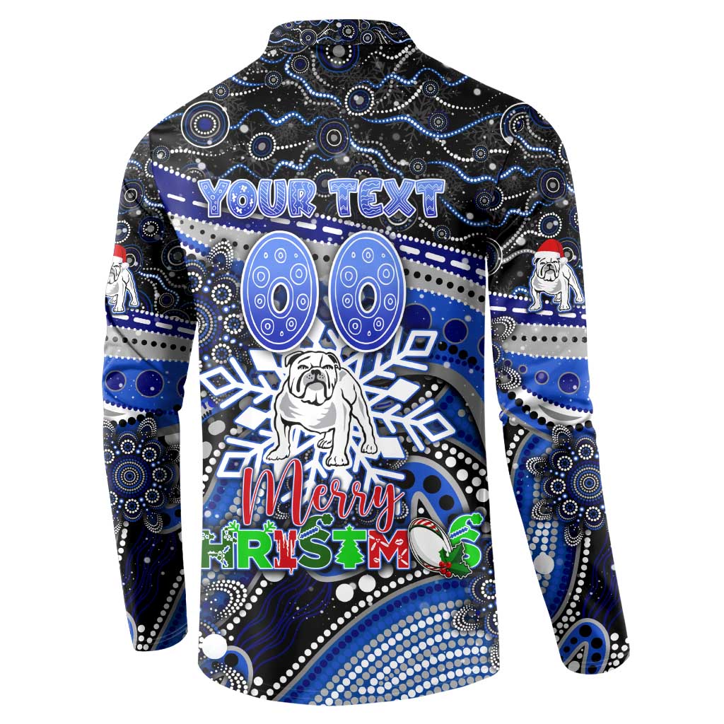 Merry Christmas Bulldogs Button Sweatshirt Aboriginal Santa Rugby Mascot - Canterbury Bankstown