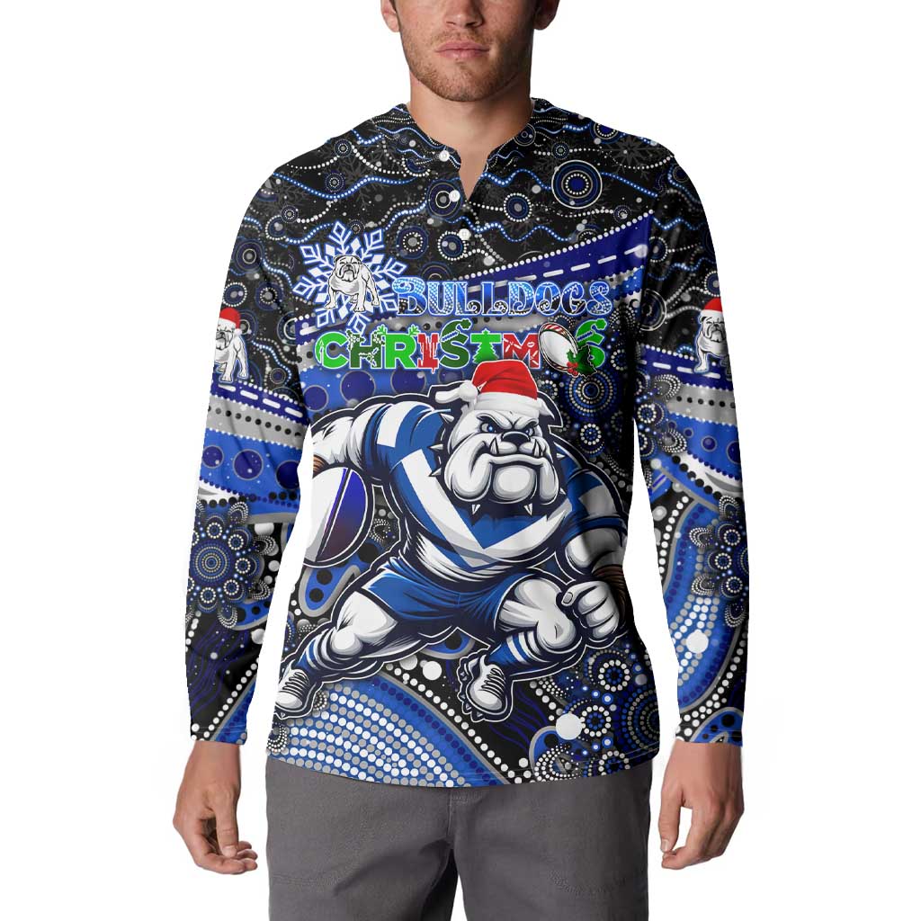 Merry Christmas Bulldogs Button Sweatshirt Aboriginal Santa Rugby Mascot - Canterbury Bankstown