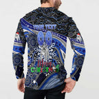 Merry Christmas Bulldogs Button Sweatshirt Aboriginal Santa Rugby Mascot - Canterbury Bankstown