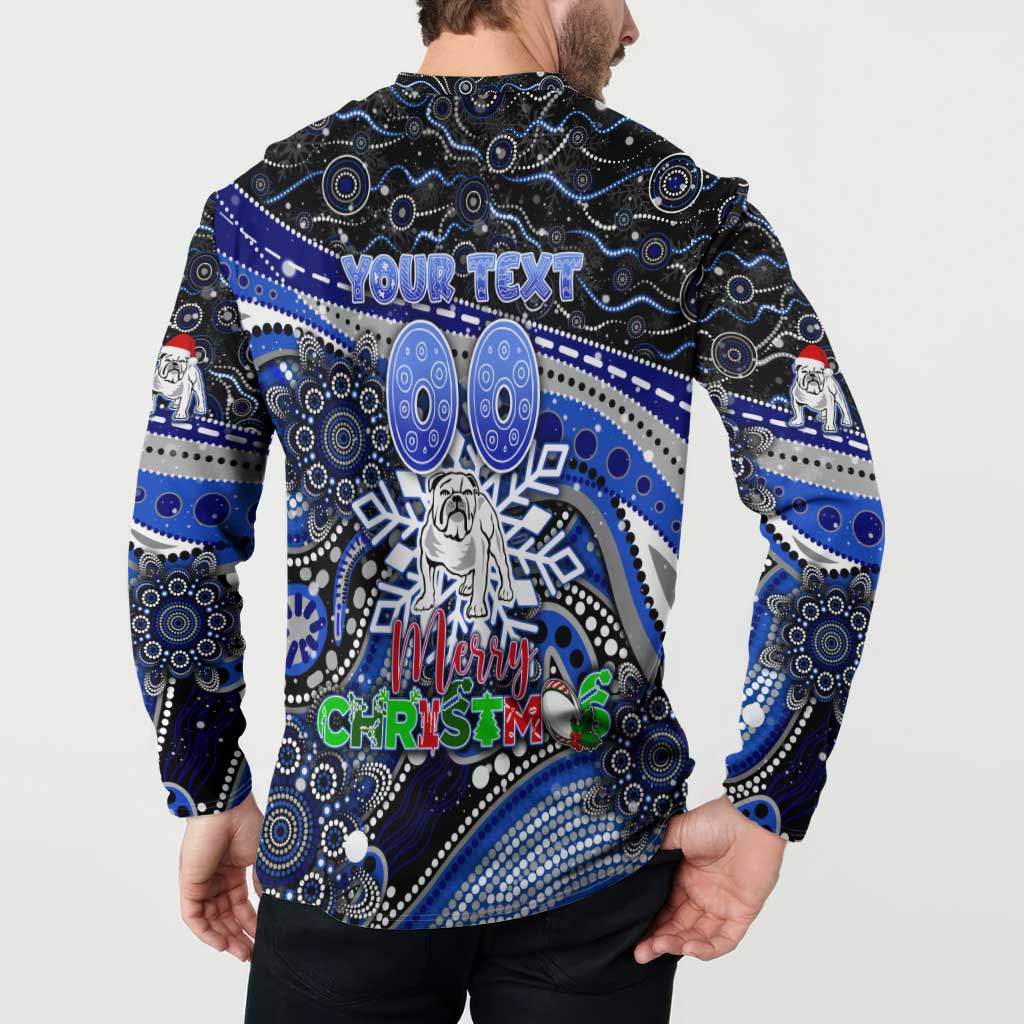 Merry Christmas Bulldogs Button Sweatshirt Aboriginal Santa Rugby Mascot - Canterbury Bankstown