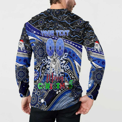 Merry Christmas Bulldogs Button Sweatshirt Aboriginal Santa Rugby Mascot - Canterbury Bankstown