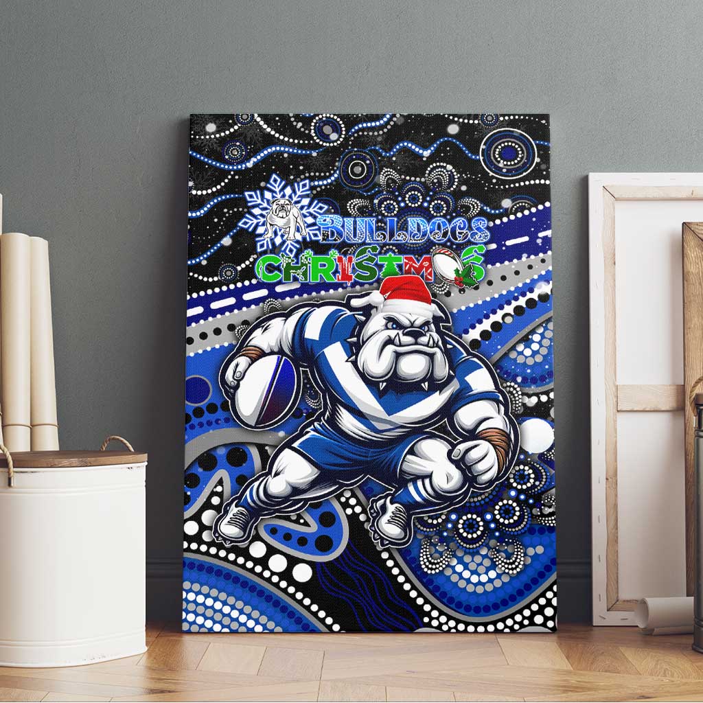 Merry Christmas Bulldogs Canvas Wall Art Aboriginal Santa Rugby Mascot - Canterbury Bankstown