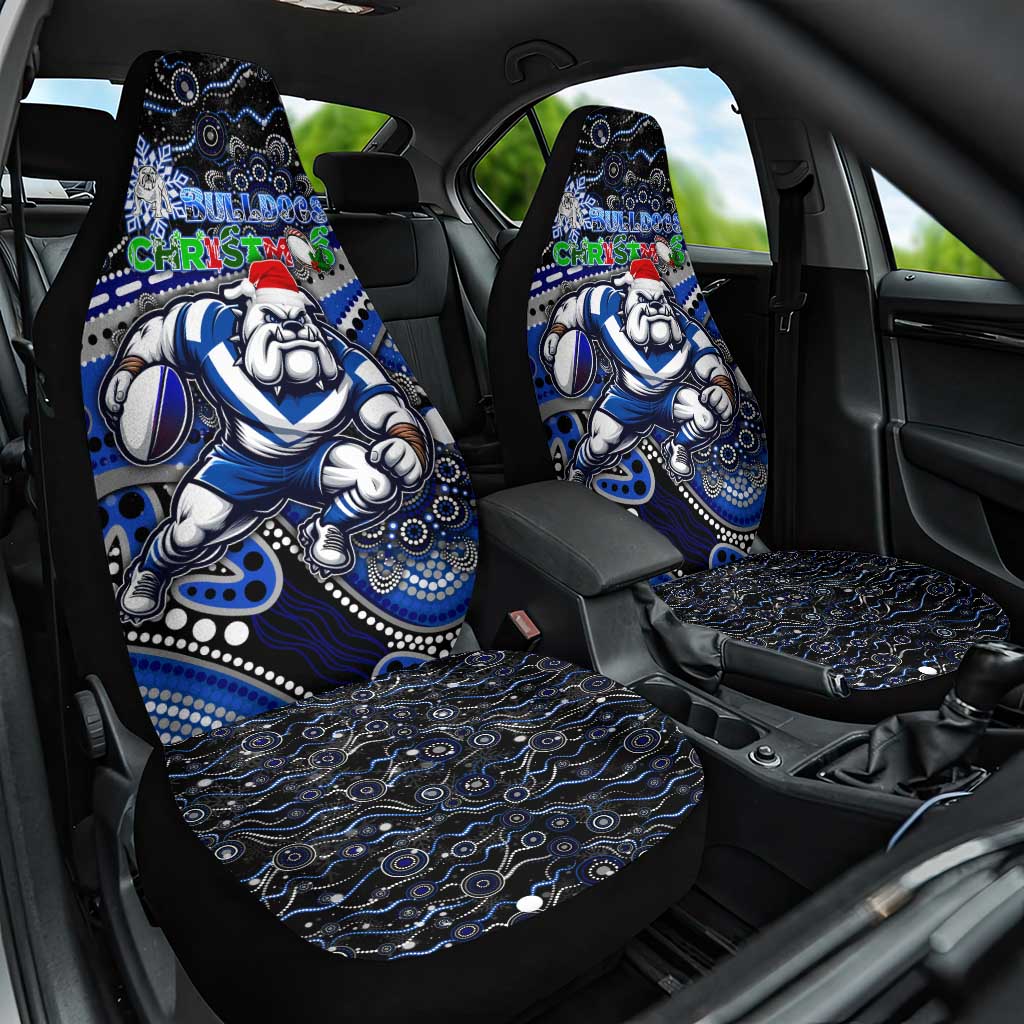 Merry Christmas Bulldogs Car Seat Cover Aboriginal Santa Rugby Mascot - Canterbury Bankstown