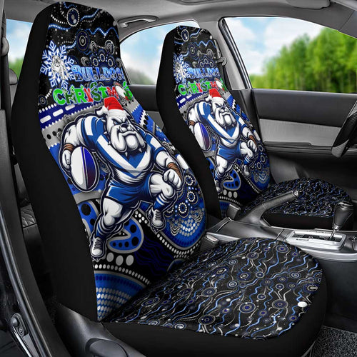Merry Christmas Bulldogs Car Seat Cover Aboriginal Santa Rugby Mascot - Canterbury Bankstown