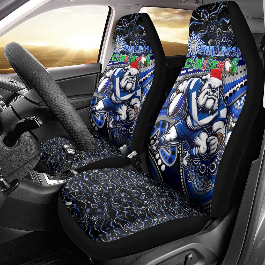 Merry Christmas Bulldogs Car Seat Cover Aboriginal Santa Rugby Mascot - Canterbury Bankstown