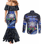 Merry Christmas Bulldogs Couples Matching Mermaid Dress and Long Sleeve Button Shirt Aboriginal Santa Rugby Mascot - Canterbury Bankstown