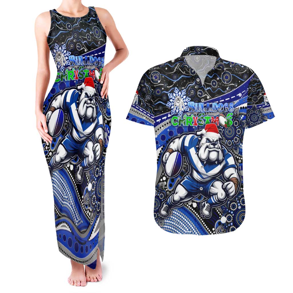 Merry Christmas Bulldogs Couples Matching Tank Maxi Dress and Hawaiian Shirt Aboriginal Santa Rugby Mascot - Canterbury Bankstown