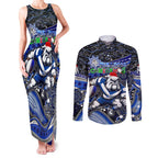 Merry Christmas Bulldogs Couples Matching Tank Maxi Dress and Long Sleeve Button Shirt Aboriginal Santa Rugby Mascot - Canterbury Bankstown
