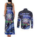 Merry Christmas Bulldogs Couples Matching Tank Maxi Dress and Long Sleeve Button Shirt Aboriginal Santa Rugby Mascot - Canterbury Bankstown