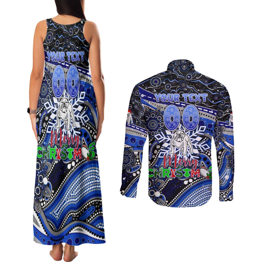 Merry Christmas Bulldogs Couples Matching Tank Maxi Dress and Long Sleeve Button Shirt Aboriginal Santa Rugby Mascot - Canterbury Bankstown
