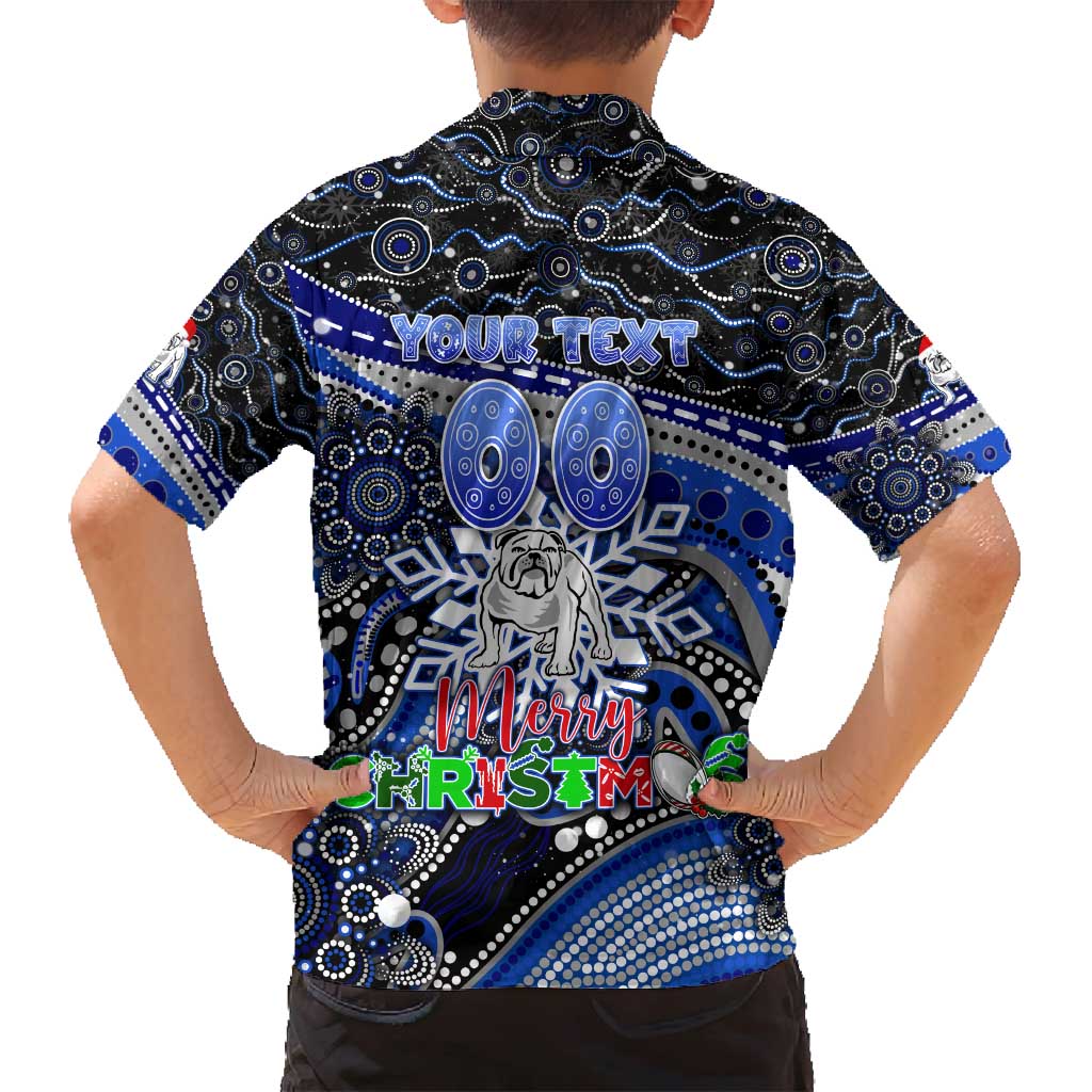 Merry Christmas Bulldogs Family Matching Long Sleeve Bodycon Dress and Hawaiian Shirt Aboriginal Santa Rugby Mascot - Canterbury Bankstown