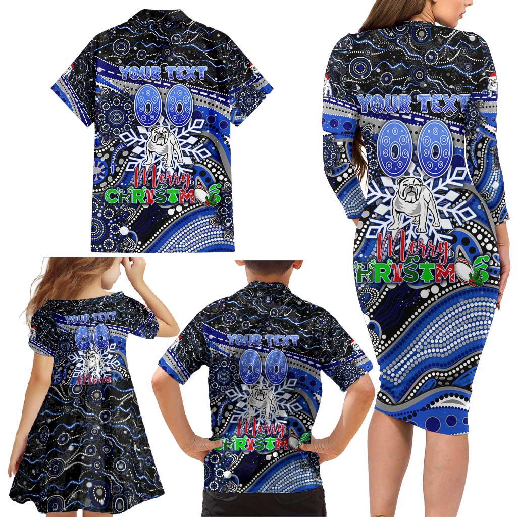Merry Christmas Bulldogs Family Matching Long Sleeve Bodycon Dress and Hawaiian Shirt Aboriginal Santa Rugby Mascot - Canterbury Bankstown