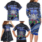 Merry Christmas Bulldogs Family Matching Long Sleeve Bodycon Dress and Hawaiian Shirt Aboriginal Santa Rugby Mascot - Canterbury Bankstown