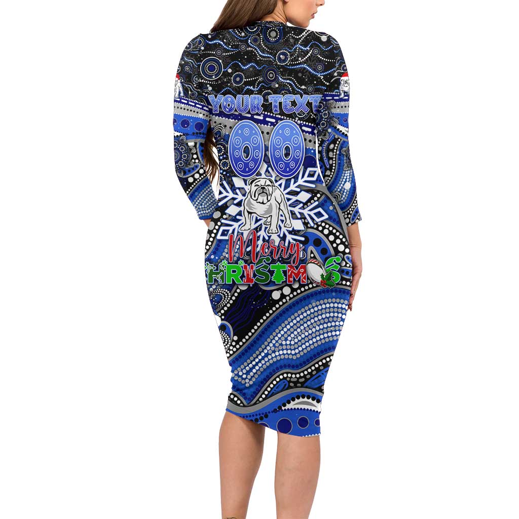 Merry Christmas Bulldogs Family Matching Long Sleeve Bodycon Dress and Hawaiian Shirt Aboriginal Santa Rugby Mascot - Canterbury Bankstown