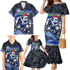 Merry Christmas Bulldogs Family Matching Mermaid Dress and Hawaiian Shirt Aboriginal Santa Rugby Mascot - Canterbury Bankstown