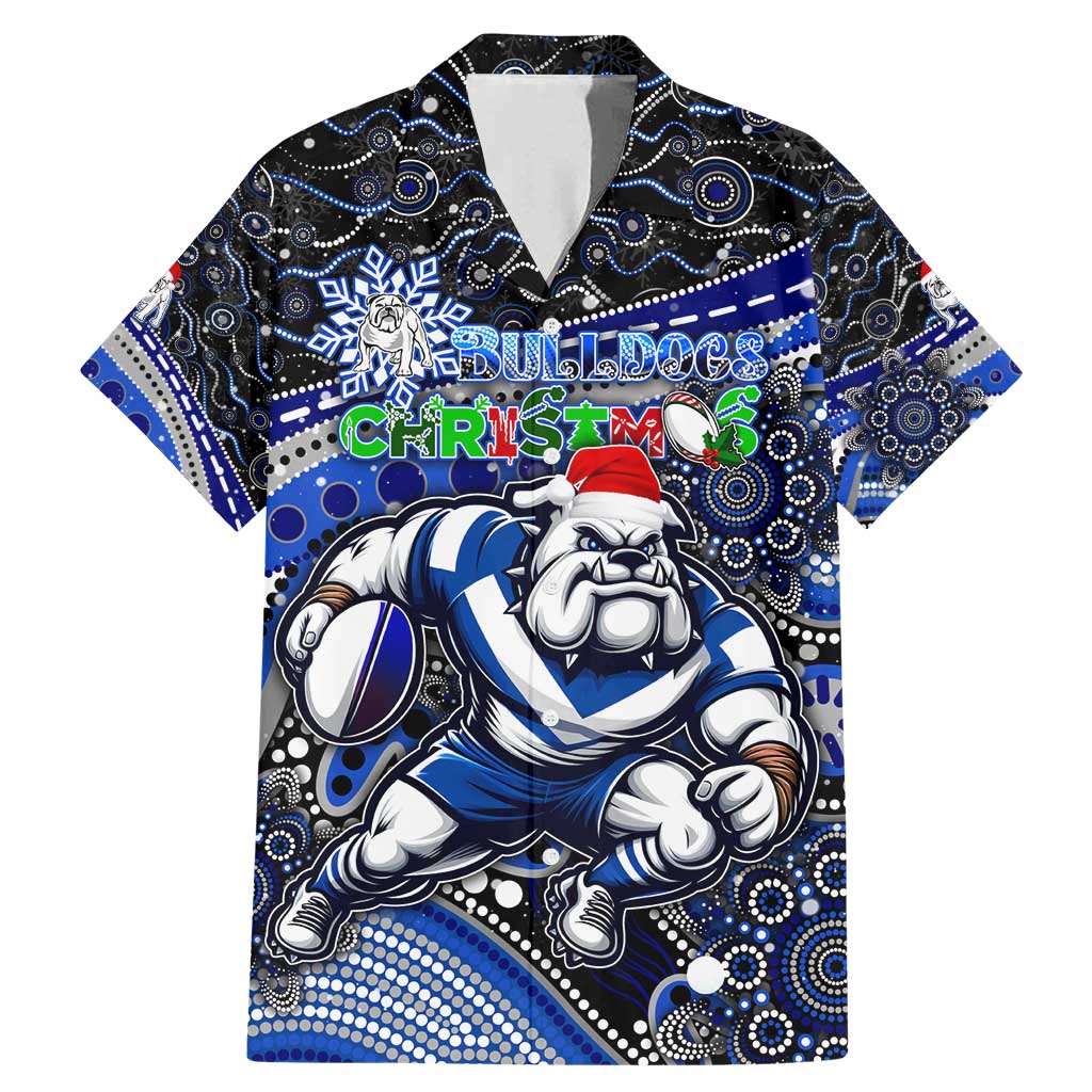 Merry Christmas Bulldogs Family Matching Mermaid Dress and Hawaiian Shirt Aboriginal Santa Rugby Mascot - Canterbury Bankstown