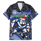 Merry Christmas Bulldogs Family Matching Mermaid Dress and Hawaiian Shirt Aboriginal Santa Rugby Mascot - Canterbury Bankstown