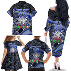Merry Christmas Bulldogs Family Matching Off The Shoulder Long Sleeve Dress and Hawaiian Shirt Aboriginal Santa Rugby Mascot - Canterbury Bankstown