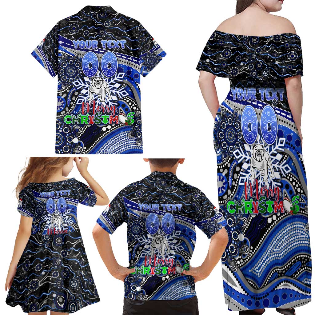 Merry Christmas Bulldogs Family Matching Off Shoulder Maxi Dress and Hawaiian Shirt Aboriginal Santa Rugby Mascot - Canterbury Bankstown