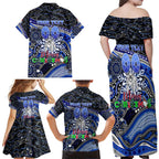Merry Christmas Bulldogs Family Matching Off Shoulder Maxi Dress and Hawaiian Shirt Aboriginal Santa Rugby Mascot - Canterbury Bankstown