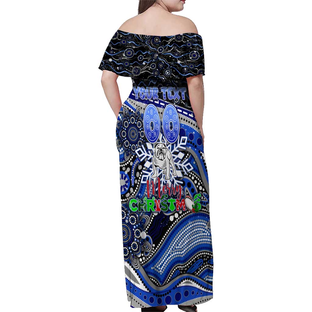 Merry Christmas Bulldogs Family Matching Off Shoulder Maxi Dress and Hawaiian Shirt Aboriginal Santa Rugby Mascot - Canterbury Bankstown